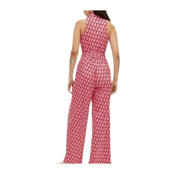 Diane von Furstenberg Target Pink Geometric Wide Leg Wrap Jumpsuit XXL NWT - Picture 3 of 8